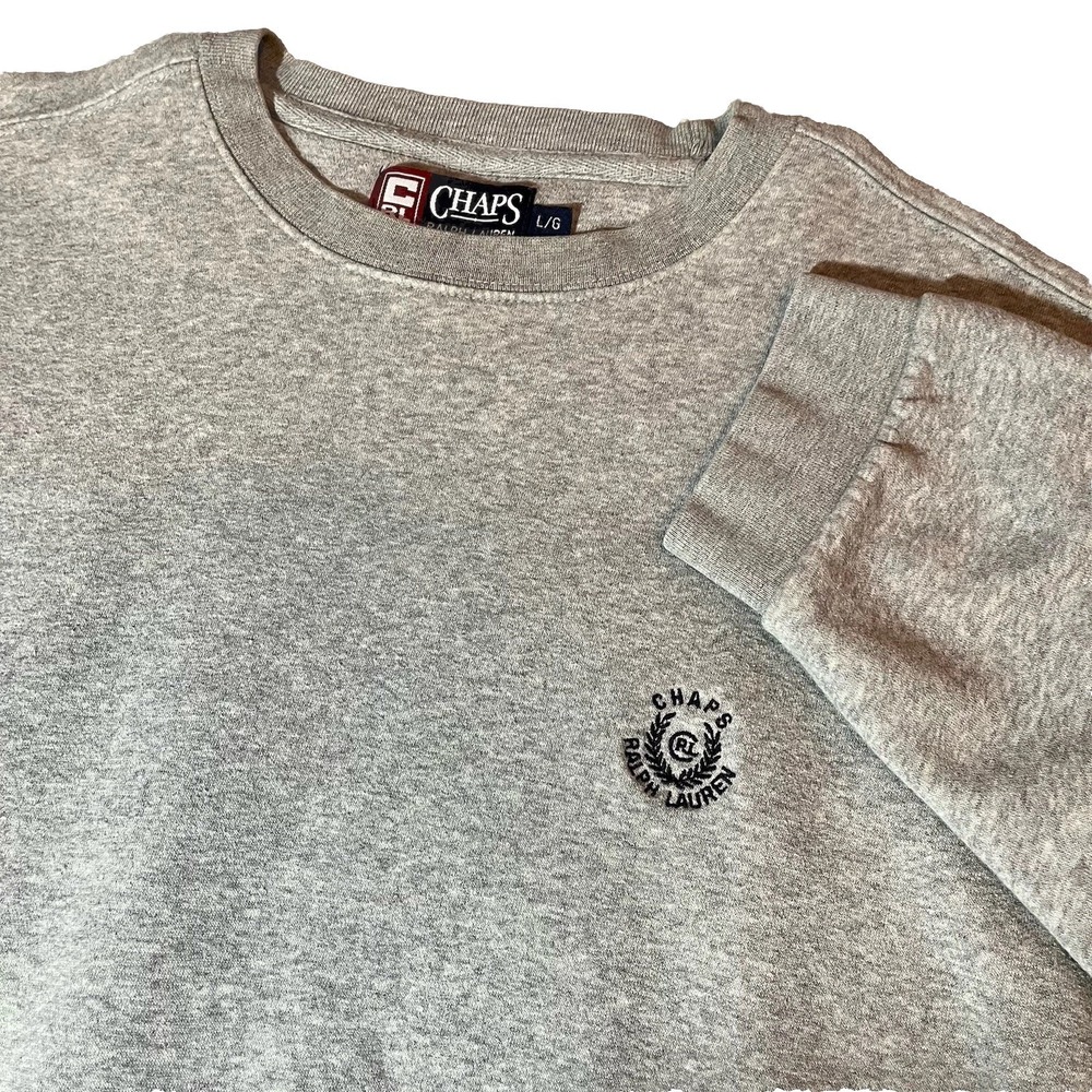 VTG Chaps‎ Ralph Lauren Crewneck Sweatshirt Men's L Grey Logo Embroidered Preppy